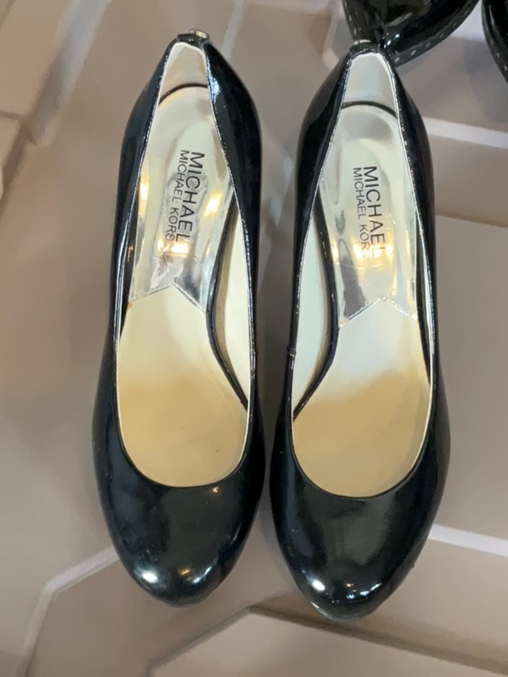 Michael Kors platform patent pumps